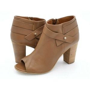 Steve Madden Booties Womens 9 Brown Leather Peep Toe Zip Stacked Heel Ankle Boot